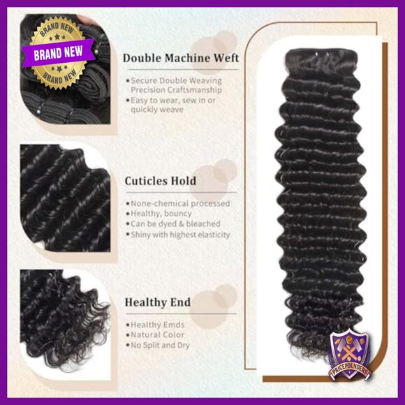 3 Bundles Deep Wave Brazilian Virgin Human Hair Extensions 22-26 Inch main image 5
